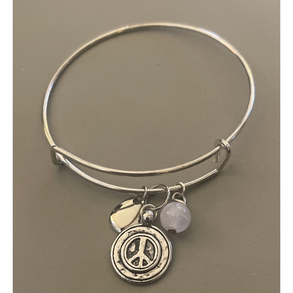 Charm Bracelet‎ Adjustable Bracelet 3 Charms 5 To 7 In. Chrome Bead Peace